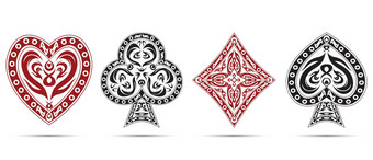 黑<strong>桃心</strong>钻石俱乐部扑克卡片符号孤立的白色背景