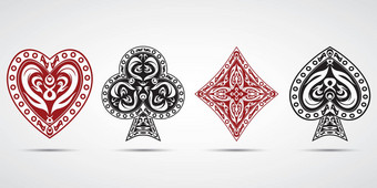 黑桃心钻石俱乐部扑克卡片符号灰色背景