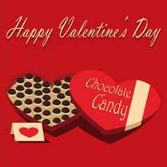 情人节一天盒子巧克力糖果问候卡红色的背景