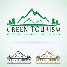 山古董向量标志设计模板绿色旅游图标