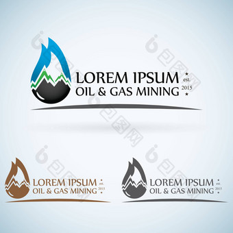 石油气体公司向量标志设计模板颜色集火石油下降山摘要象征概念图标