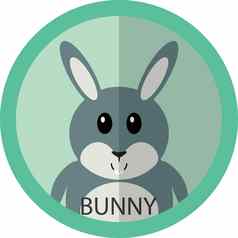 可爱的灰色兔子卡通平图标化身轮圆
