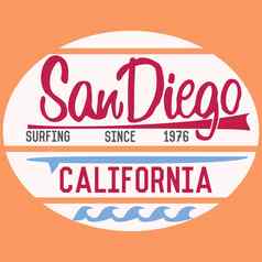 加州三迭戈排版t恤印刷设计夏天向量徽章应用标签