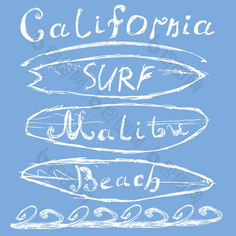 t恤印刷设计排版图形夏天向量插图徽章应用标签加州马里布海滩冲浪标志