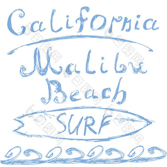 t恤印刷设计排<strong>版图</strong>形夏天向量插图徽章应用标签加州马里布海滩冲浪标志