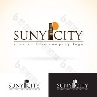 建设发展建筑公司向量标志设计模拟模板集摘要概念摩天大楼图标太阳轮廓标识体系结构小镇城市提出了黑暗光颜色图片