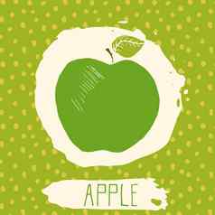 苹果手画勾勒出水果叶蓝色的背景点模式涂鸦向量苹果标志标签品牌身份
