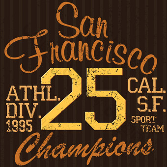 t恤印刷设计排<strong>版图</strong>形夏天向量插图徽章应用标签三旧金山体育运动标志