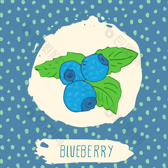 蓝莓手画勾勒出<strong>水果</strong>叶蓝色的背景点模式涂鸦向量蓝莓标志标签<strong>品牌</strong>身份