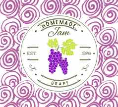 小时标签设计模板葡萄甜点产品手画勾勒出水果背景涂鸦向量葡萄插图品牌身份