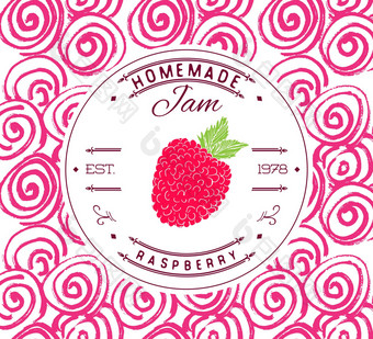 小时标签设计模板树莓甜点产品手画勾勒出水果背景涂鸦向量树莓插图品牌身份