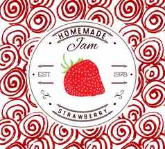 小时标签设计模板草莓甜点产品手画勾勒出水果背景涂鸦向量草莓插图品牌身份