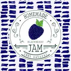 小时标签设计模板黑莓甜点产品手画勾勒出水果背景涂鸦向量黑莓插图品牌身份