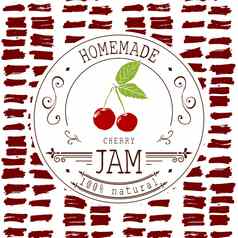 小时标签设计模板樱桃甜点产品手画勾勒出水果背景涂鸦向量樱桃插图品牌身份