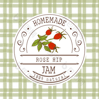 小时标签设计模板玫瑰臀部甜点产品手画勾勒出水果背景涂鸦向量玫瑰臀部插图品牌身份