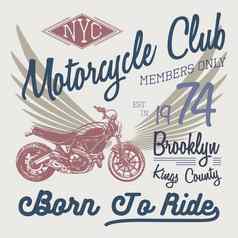 t恤排版设计摩托车向量纽约印刷图形排版向量插图纽约骑手图形设计标签t恤打印徽章应用