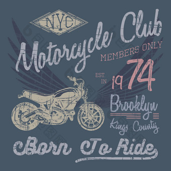 t恤排版设计摩托车向量纽约印刷图形排版向量插图纽约骑手图形设计标签t恤打印徽章应用