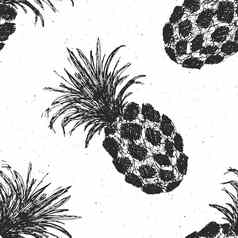菠萝手画无缝的模式水果背景向量插图