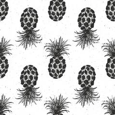 菠萝手画无缝的模式水果背景向量插图
