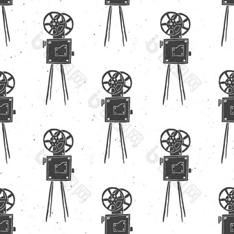 <strong>相机</strong>古董无缝的模式handdrawn草图复古的电影电影行业向量插图