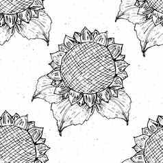 向日葵无缝的模式手画草图背景排版设计向量插图