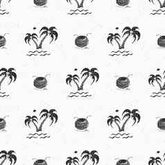 无缝的模式背景手画棕榈树夏天无缝的背景向量插图