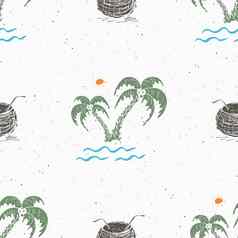 无缝的模式背景手画棕榈树夏天无缝的背景向量插图
