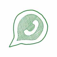 绿色电话手机演讲泡沫手画图标向量插图孤立的白色背景