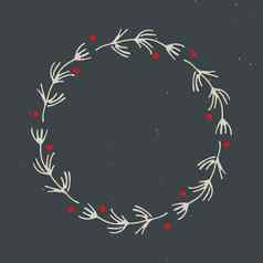 圣诞节花环轮帧集手画涂鸦向量插图