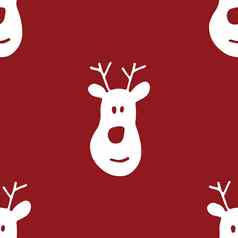 一年圣诞节无缝的模式手画驯鹿涂鸦无缝的模式背景向量插图