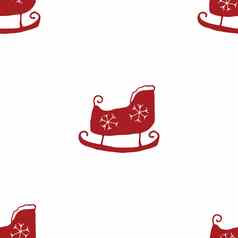 一年圣诞节无缝的模式手画雪橇涂鸦无缝的模式背景向量插图