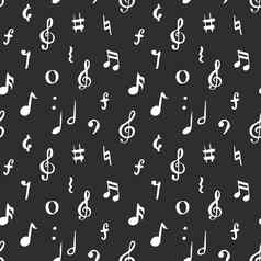音乐请注意无缝的模式向量插图手画勾勒出涂鸦音乐笔记符号