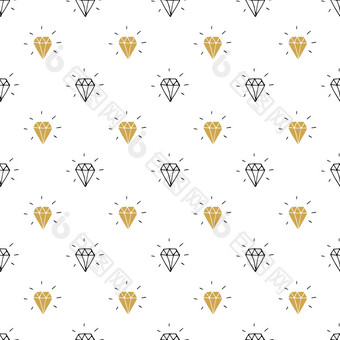 钻石无缝的模式向量插图手画勾勒出涂鸦钻石符号背景