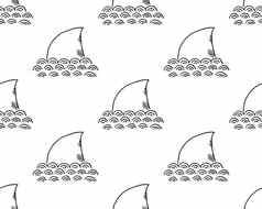 鲨鱼无缝的模式手画勾勒出涂鸦鲨鱼向量插图