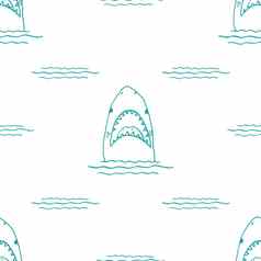 鲨鱼无缝的模式手画勾勒出涂鸦鲨鱼向量插图