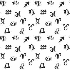 星座迹象无缝的模式手画星座占星术符号难看的东西变形设计排版打印向量插图