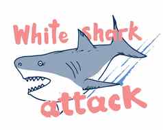 可爱的鲨鱼手画草图t恤打印设计向量插图