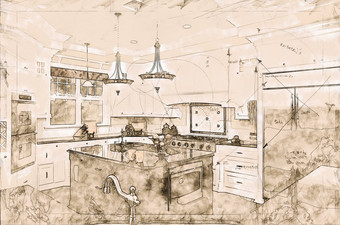 美丽的自定义厨房概念设计画