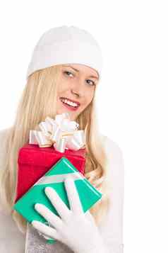 金发女郎模型礼物盒子圣诞节女人礼物冬天季节购物出售假期品牌