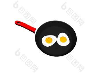 红色的煎锅炸蛋