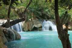 旷瀑布老挝著名的瀑布丛林美丽的景观