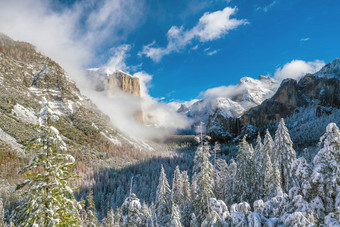 美丽的视图约塞米蒂国家公园冬天季节加州