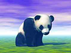 可爱的熊猫熊坐着草地