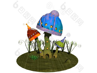 色彩斑斓的卡通蘑菇矮居住