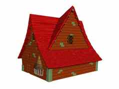 红色的卡通房子倾斜的屋顶