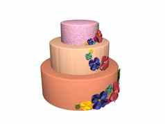 三层绚烂地装饰婚礼蛋糕