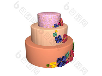 三层绚烂地装饰婚礼蛋糕