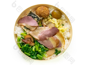 台湾铁路午餐盒子餐食物集孤立的白色背景