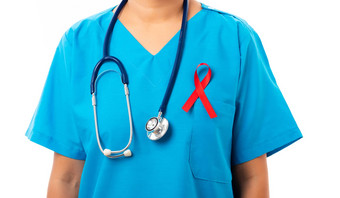 女人护士诊所统一的支持艾滋病毒艾滋病意识
