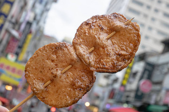 台湾传统的烧烤烧烤食物晚上市场背景台湾